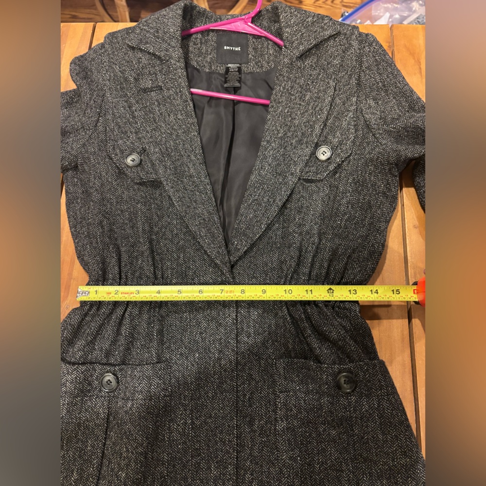 SMYTHE Women's Extra Small Gray Wool Spencer Jacket with Tan Leather Accents - Picture 5 of 7